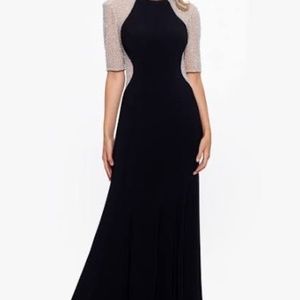 Xscape Caviar Beaded Mesh Gown